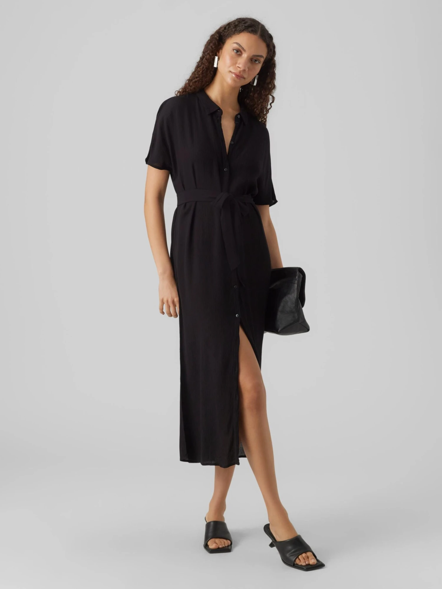 Vero Moda Tall Robes Fluides Robe-chemise Menny Femme Noir 8 Vero Moda Tall Robes Fluides Robe-chemise Menny Femme Noir – Image 6