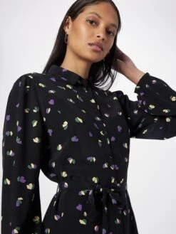 ICHI Robes Fluides Robe-chemise ELIMA Femme Noir -Joli Mode Soldes Magasin 05aea24652636cd3df1031258dfd324c