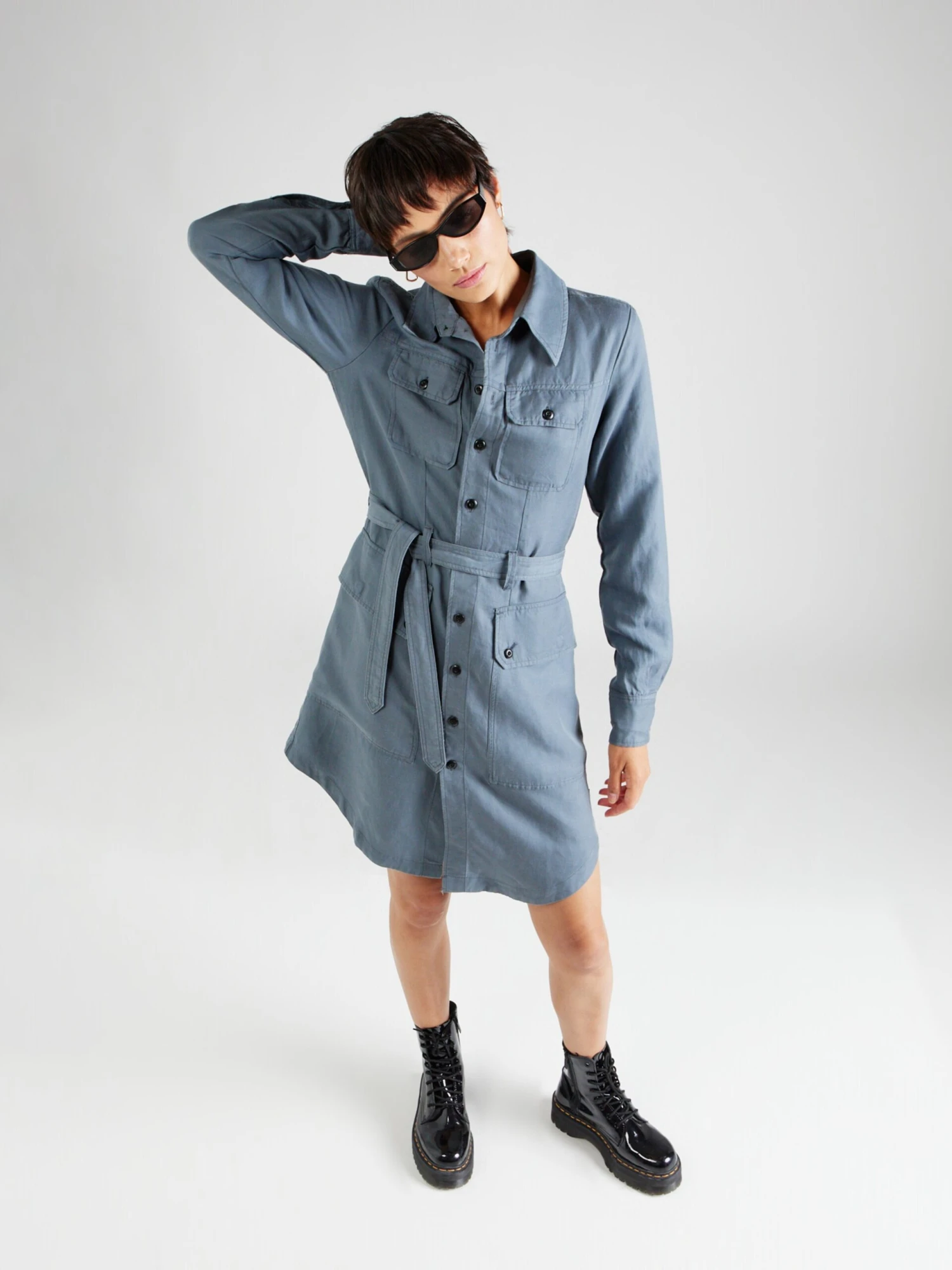 G-Star Raw Robes Fluides Robe-chemise Military Femme Bleu 7 G-Star Raw Robes Fluides Robe-chemise Military Femme Bleu – Image 5