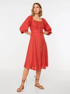 Trendyol Robes Fluides Robe-chemise Femme Rouille -Joli Mode Soldes Magasin 0d0ccdc374b899e094c168bfa9f4ba67