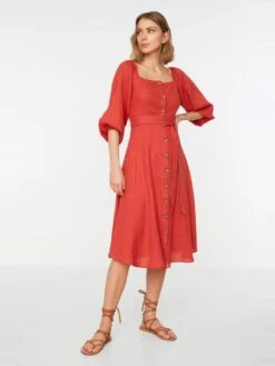 Trendyol Robes Fluides Robe-chemise Femme Rouille -Joli Mode Soldes Magasin 4f2de3ba52ce2bc701feb180779cac21