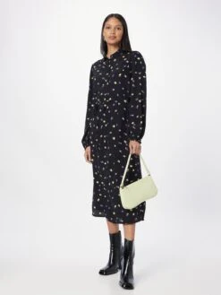 ICHI Robes Fluides Robe-chemise ELIMA Femme Noir -Joli Mode Soldes Magasin 748ec6d5ec05e6c9cd5d1fd4e991bb96