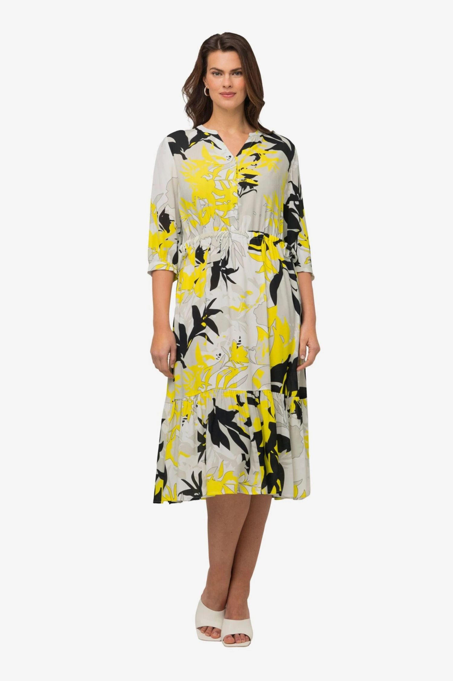 Ulla Popken Robes Fluides Robe-chemise Femme Beige / Beige Clair 4 Ulla Popken Robes Fluides Robe-chemise Femme Beige / Beige Clair – Image 2