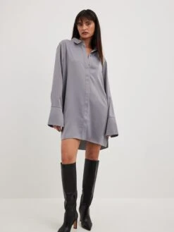 NA-KD Robes Fluides Robe-chemise Femme Gris