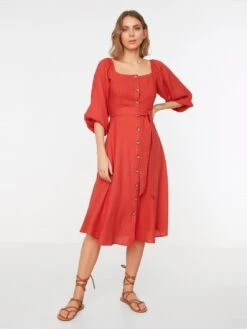 Trendyol Robes Fluides Robe-chemise Femme Rouille -Joli Mode Soldes Magasin c63ad68c0c0bd5a0d4af0547f26bf2cb