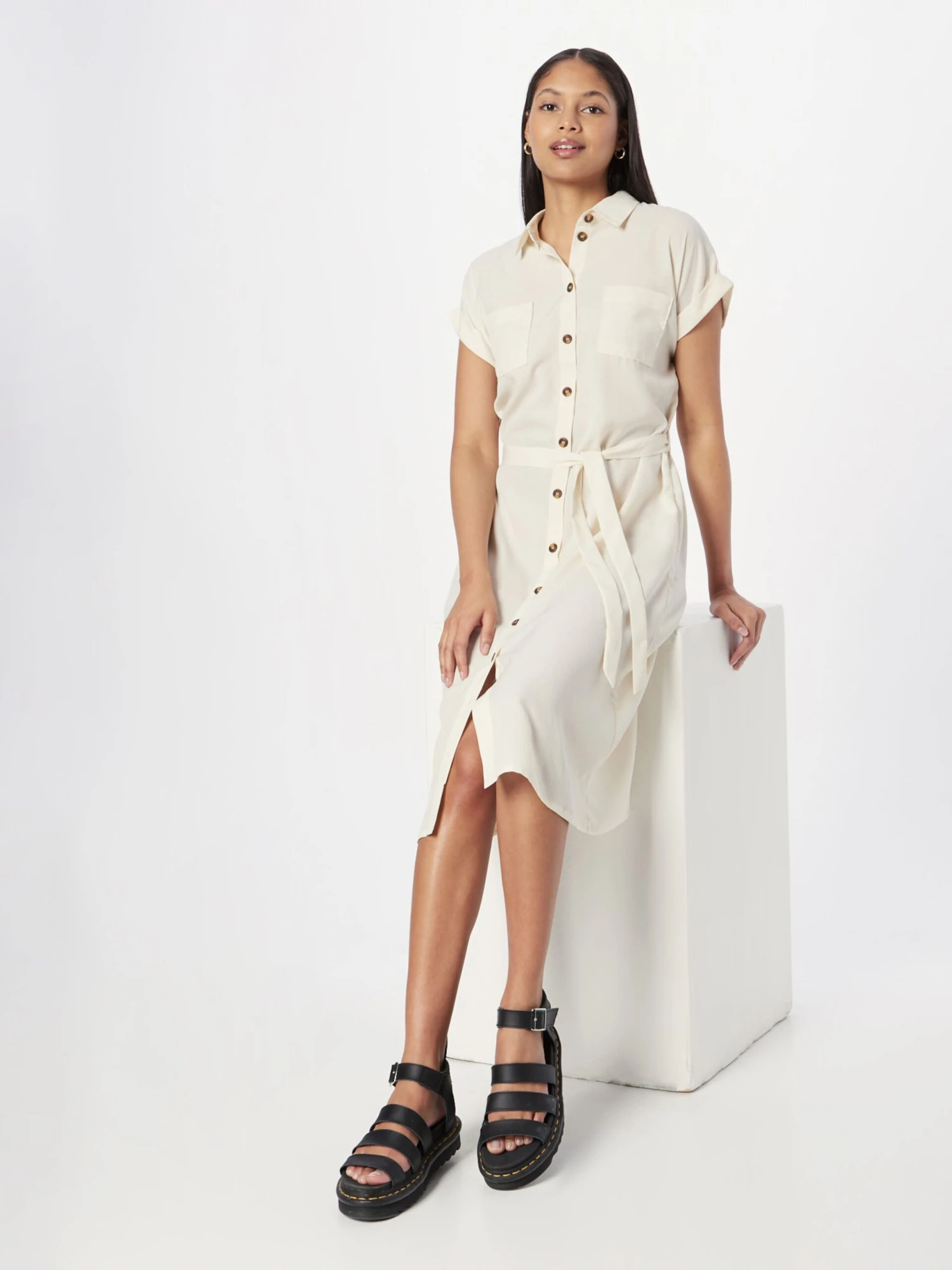 ONLY Robes Fluides Robe-chemise HANNOVER Femme Beige 7 ONLY Robes Fluides Robe-chemise HANNOVER Femme Beige – Image 5