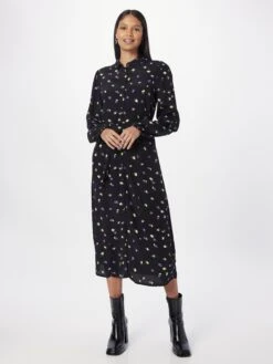 ICHI Robes Fluides Robe-chemise ELIMA Femme Noir -Joli Mode Soldes Magasin d4b5bf2ccf730ee0020f44d4160c145d