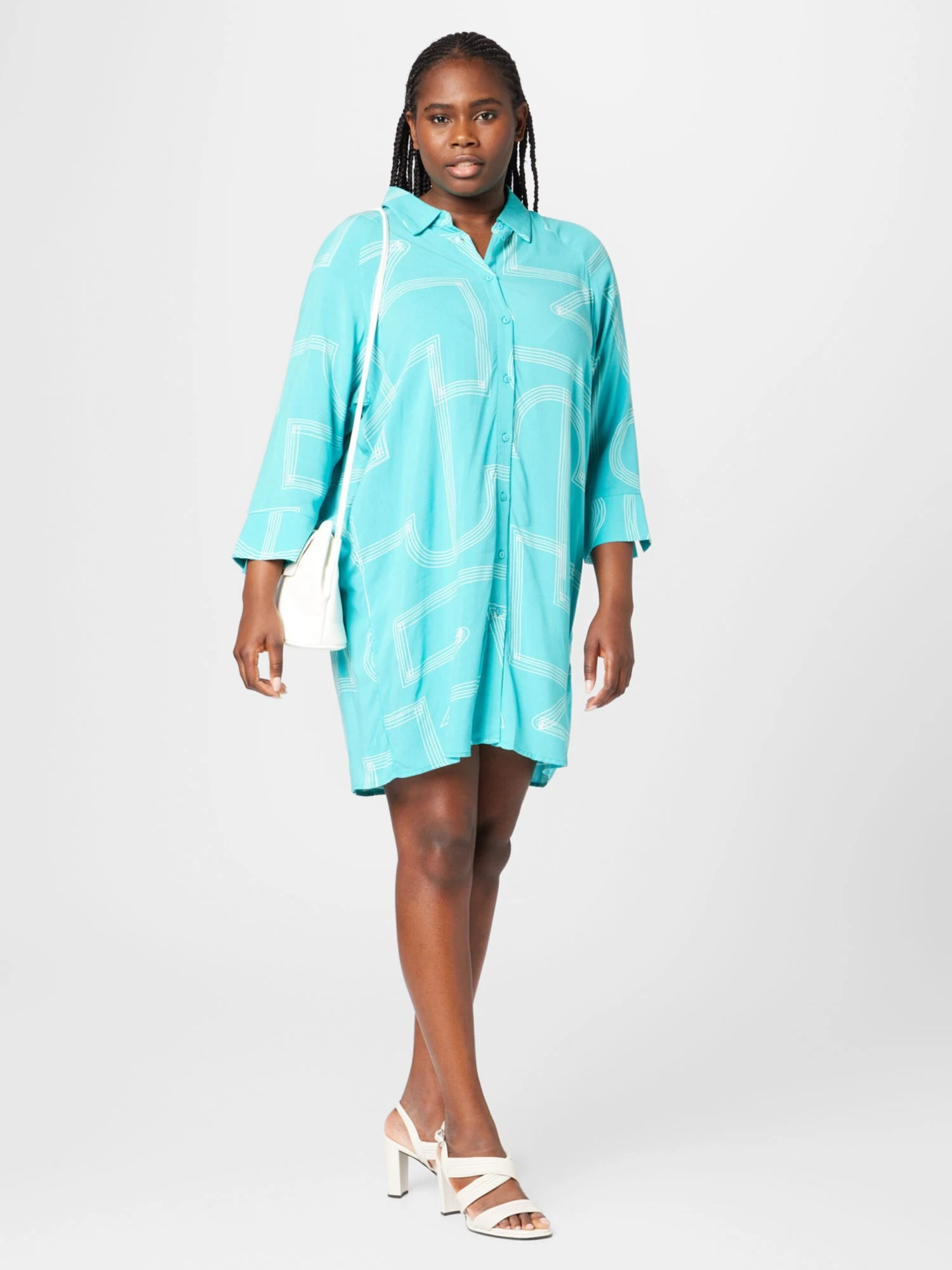 ONLY CARMAKOMA Robes Fluides Robe-chemise Femme Aqua 6 ONLY CARMAKOMA Robes Fluides Robe-chemise Femme Aqua – Image 4